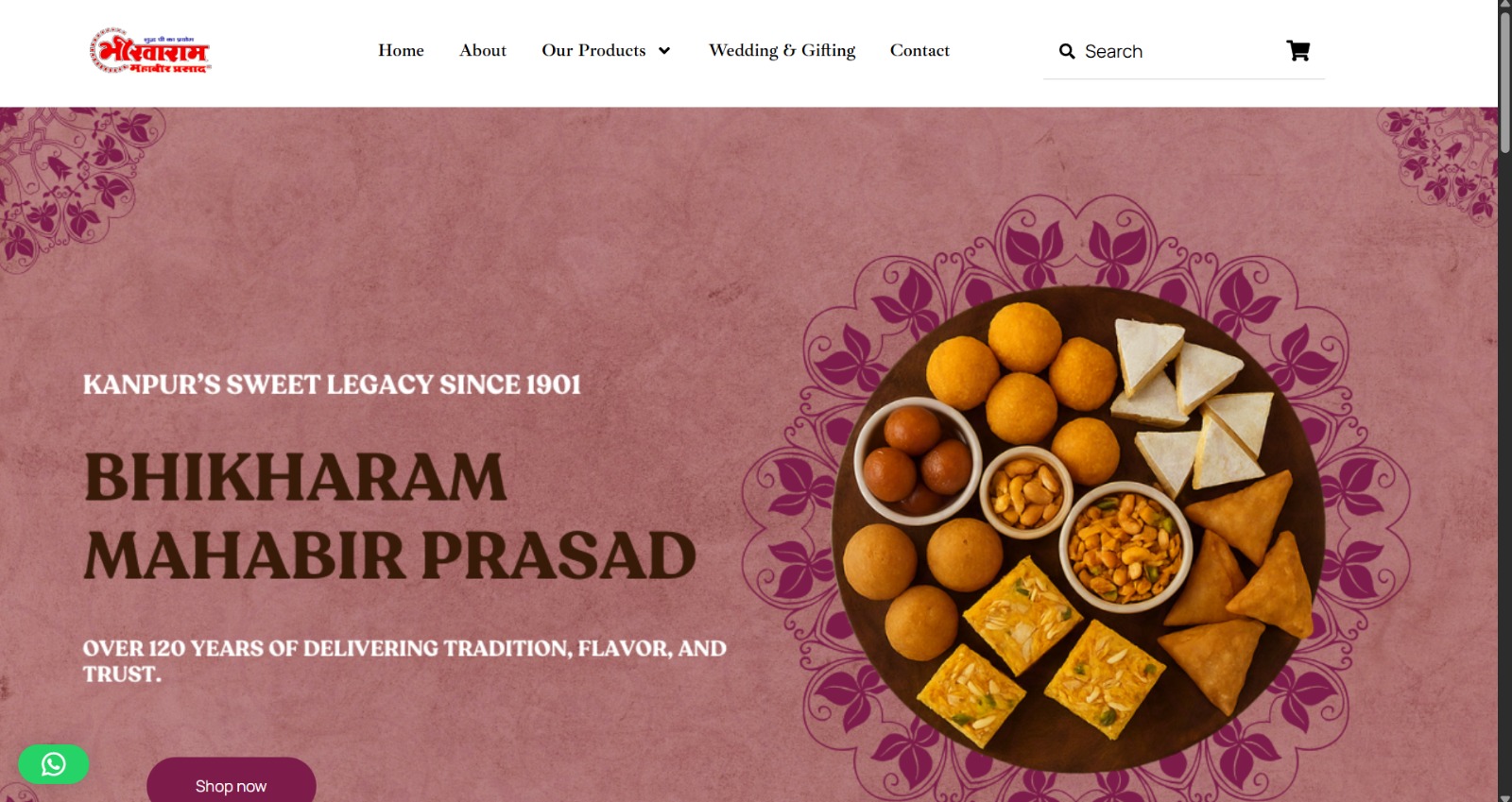 website designed for brand bhikhram mahabir prasad